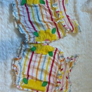 Good Lad Rainbow Stripe Romper with Yellow Flower Applique